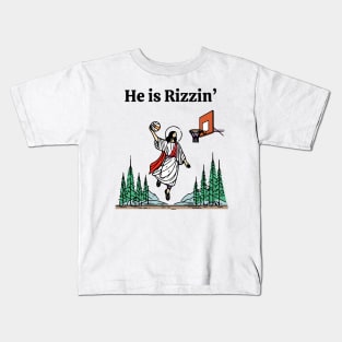 He is Rizzin Funny Easter Jesus Playing Basketball Meme Kids T-Shirt